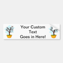 Upright flowering bonsai in yellow bowl graphic bumper sticker
