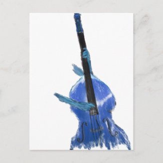 Upright orchestral acoustic double bass blue art postcard