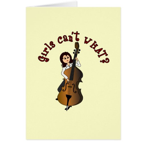 Upright String Double Bass Player Girl Greeting Cards