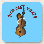 Upright String Double Bass Player Woman Drink Coasters