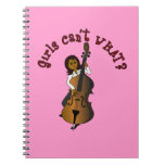 Upright String Double Bass Player Woman Spiral Note Books