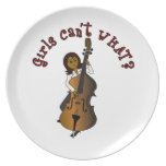 Upright String Double Bass Player Woman Plate
