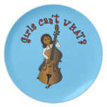 Upright String Double Bass Player Woman Plates