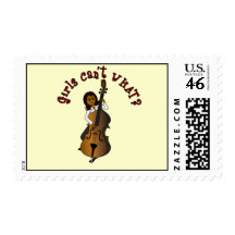 Upright String Double Bass Player Woman Postage Stamp