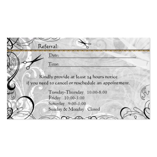 Upscale Salon Flourishes Appointment Business Card (back side)