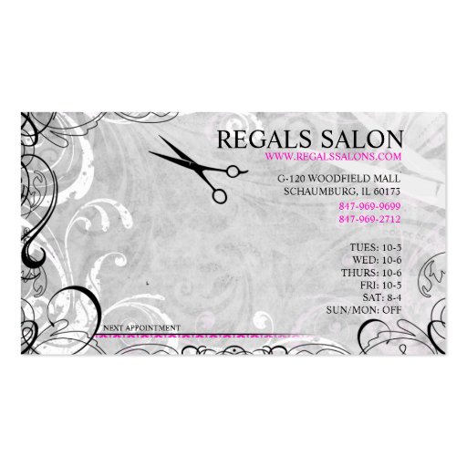 Upscale Swirls and Fluers Salon Business Card (back side)