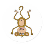 upside down monkey round stickers