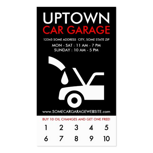 uptown car garage loyalty business cards (front side)
