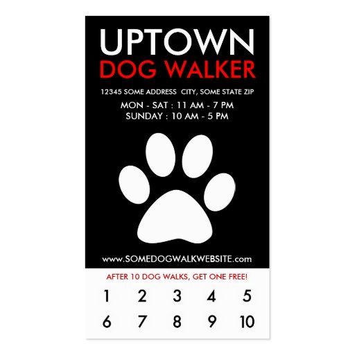 uptown dog walker loyalty business card template (front side)