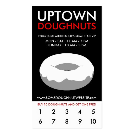 uptown doughnuts loyalty business card (front side)