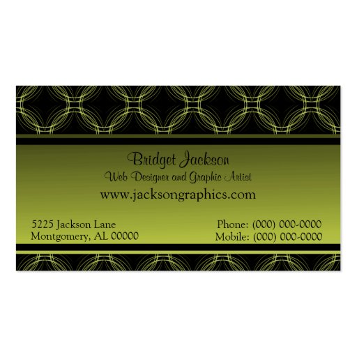 Uptown Elegance Business Card, Olive Green (back side)