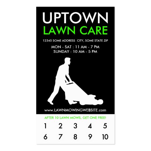 uptown lawn care punch card business card template (front side)