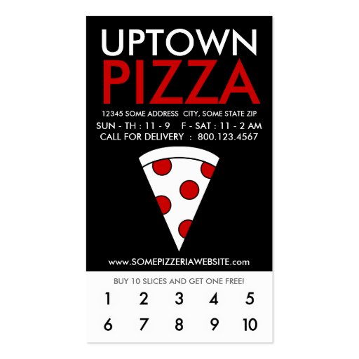 uptown pizza loyalty business cards (front side)