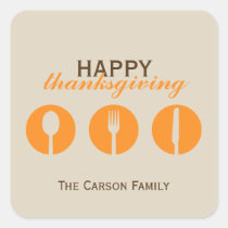 Urban dinner party orange utensil Thanksgiving tag stickers