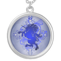 Urban Fantasy Blue Unicorn Diamond Necklace