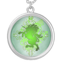 Urban Fantasy Green Unicorn Diamond Necklace