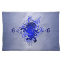 Urban Fantasy Monogram Blue Unicorn Placemats