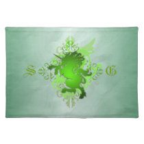 Urban Fantasy Monogram Green Unicorn Placemats
