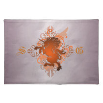 Urban Fantasy Monogram Orange Unicorn Placemats
