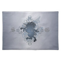 Urban Fantasy Monogram Silver Unicorn Placemats