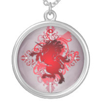 Urban Fantasy Red Unicorn Diamond Necklace