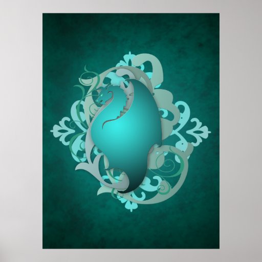 Urban Fantasy Teal Dragon Poster
