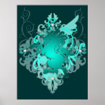 Urban Fantasy Teal Jeweled Unicorn Poster