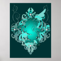 Urban Fantasy Teal Jeweled Unicorn Poster