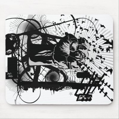 Urban Fist with crows and wires illustration. Mouse Pad by jfarrell12
