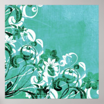 iwantmyartatzazzle10, poster, print, flower, flowers, floral, flora, flourish, pattern, design, art, garden, nature, graphic, urban, grunge, distressed, gift, gifts, blue, teal, turquoise, blank, customizable, customize, pretty, Poster with custom graphic design