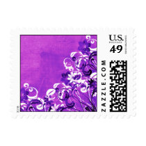 flower, flowers, floral, flora, garden, nature, grunge, urban, gift, gifts, art, design, purple, postage, stamp, stamps, rsvp, rsvp postage, save the date, wedding, congratulations, thank you, thank you card, blank, customizable, customize, pretty, Selo postal com design gráfico personalizado