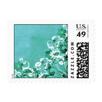 flower, flowers, floral, flora, flourish, pattern, design, art, garden, nature, graphic, urban, grunge, distressed, gift, gifts, teal, turquoise, blue, green, postage, stamp, stamps, rsvp, rsvp postage, save the date, wedding, congratulations, thank you, thank you card, blank, customizable, customize, pretty, Selo postal com design gráfico personalizado