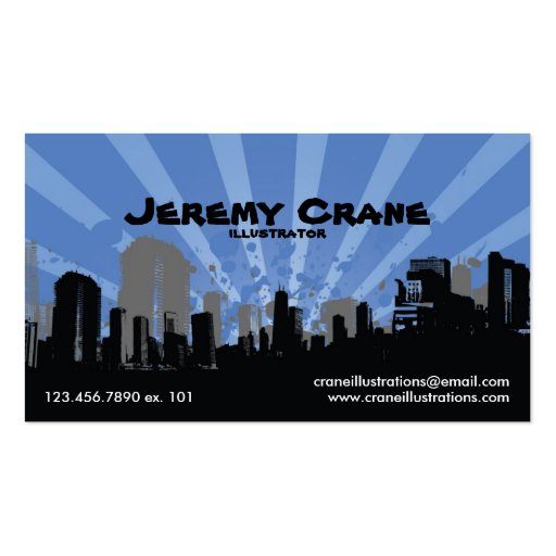 Urban Grunge Cityscape - Blue Business Card Templates (front side)