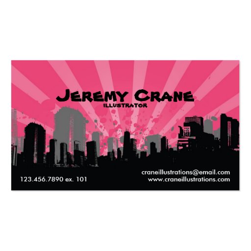 Urban Grunge Cityscape - Pink Business Card Template