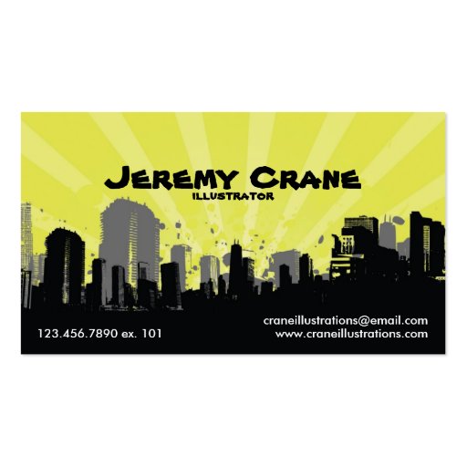 Urban Grunge Cityscape - Yellow Business Card Template (front side)
