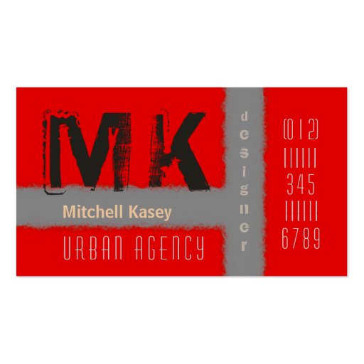 Urban Grunge Design Red & Gray Business Card (front side)