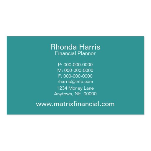 Urban Hipster Business Card, Teal (back side)