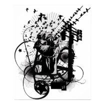 Urban Illustrated Fist with Crows, graffiti etc! posters