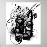 Urban Illustrated Fist with Crows, graffiti etc! posters