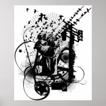 Urban Illustrated Fist with Crows, graffiti etc! Print