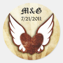 Urban Tattoo Winged Heart Wedding Date Seals Stickers