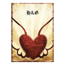 Urban Tattoo Winged Heart  Wedding Invitations.