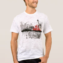 urban, city, grunge, buildings, trees, birds, type, fonts, statue of liberty, new york, metropolis, skyscrapper, trendy, fashion, best, selling, seller, best selling, creative, unique, graffiti, Shirt with custom graphic design