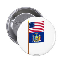 US 13-star flag on pole with New York Buttons