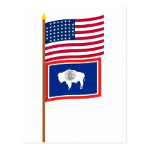 US 44-star flag on pole with Wyoming Post Cards