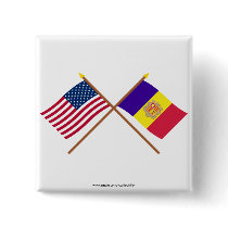 US and Andorra Crossed Flags Pinback Button