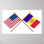 US and Andorra Crossed Flags Print