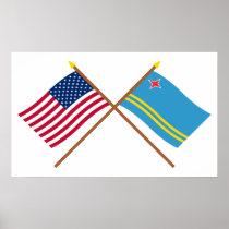 US and Aruba Crossed Flags Poster