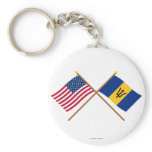 US and Barbados Crossed Flags Key Chain