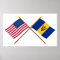 US and Barbados Crossed Flags Poster